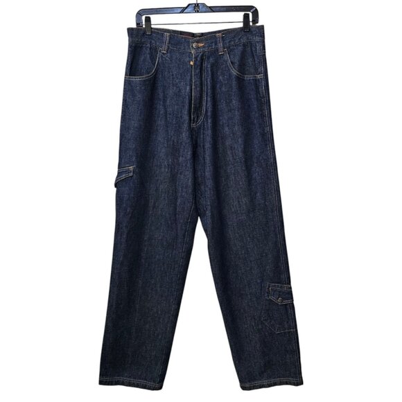Barcode Jeans Y2K Baggy Wide Leg Denim 32x34 Cargo Stash Pocket Streetwear Skate - Picture 1 of 12